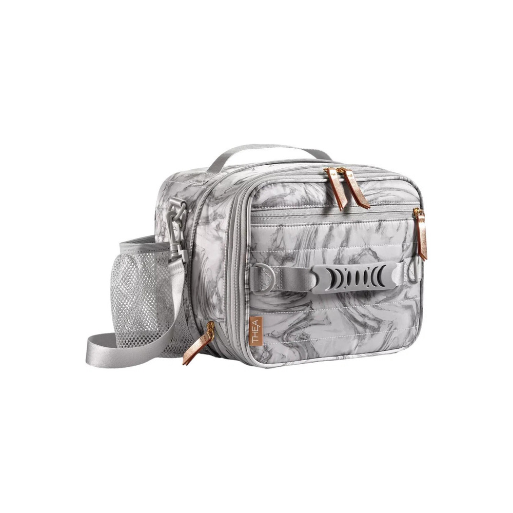 THEA Expandable Quilted Insulated Lunch Bag Gray Marble